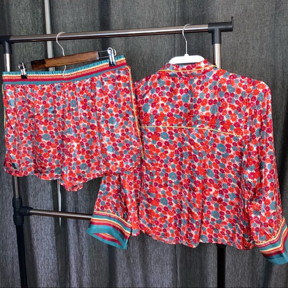 Free People Pillow Talk Satin PJ Pajama Set Retro Floral NWT - Picture 9 of 12